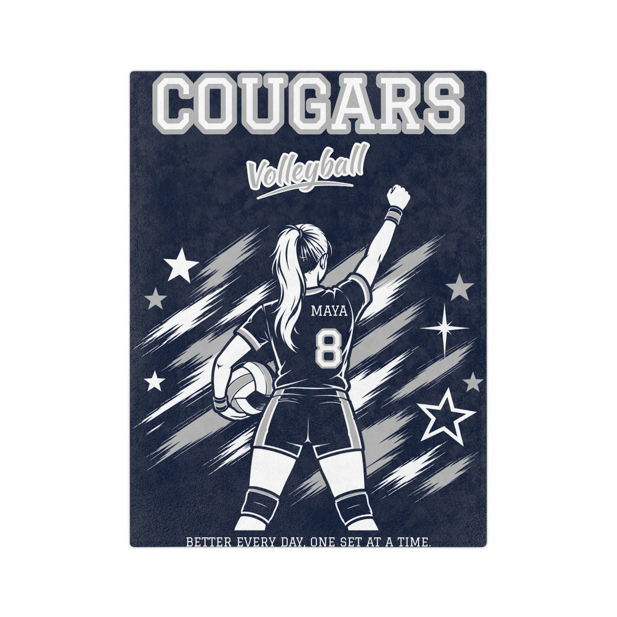 Personalized Volleyball Blanket - Player Spotlight Design | Custom Team Name, Number & Player Name | 2 Styles, Your Team Colors | Plush Throw