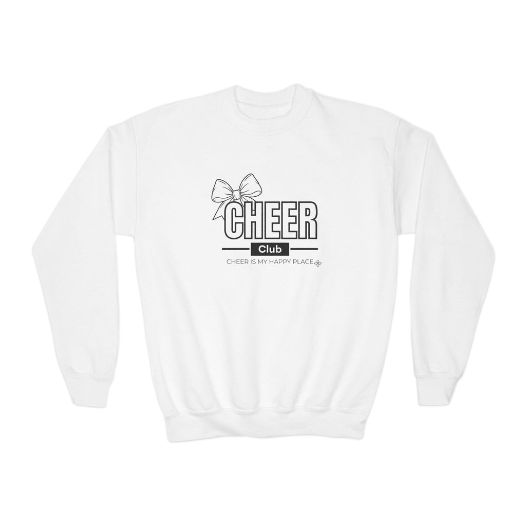 Cheer Club Bow Youth Sweatshirt | Cheer Bow, Cheer Is My Happy Place | Girls Cheer Youth Crewneck