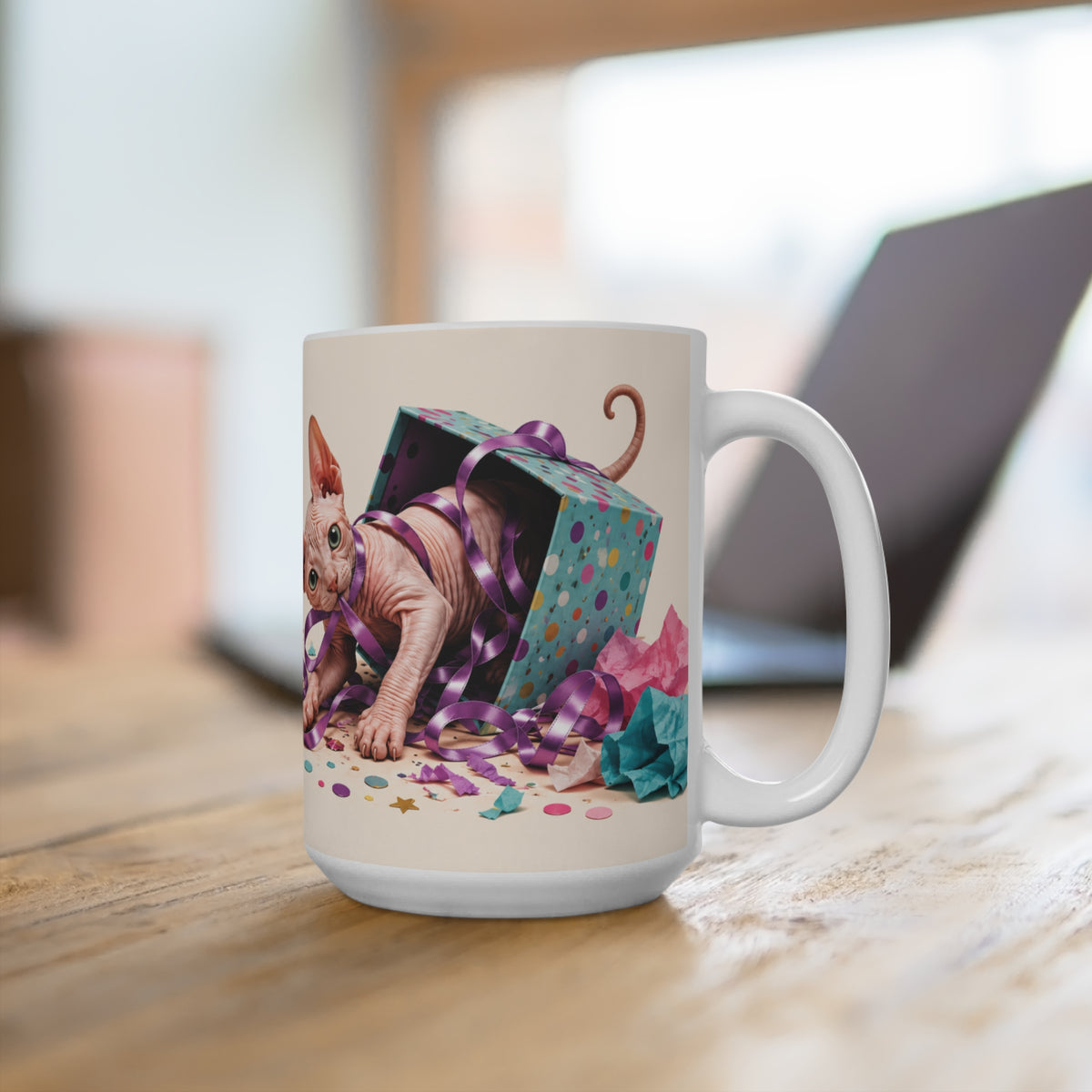 A Little Mischief Keeps Life Interesting - 15 oz Funny Cat Mug, Coffee Cup