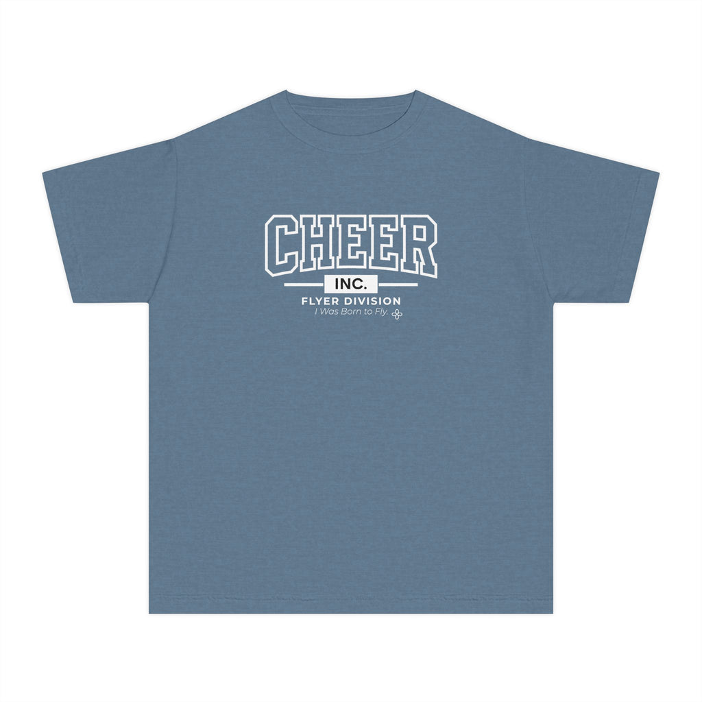 Cheer Inc. Flyer Division Youth T-Shirt | I Was Born to Fly | Girls Cheer Comfort Colors Youth Tee