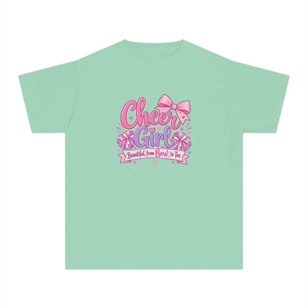 Cheer Girl Youth T-Shirt | Beautiful From Bow to Toe | Girls Cheer Comfort Colors Youth Tee