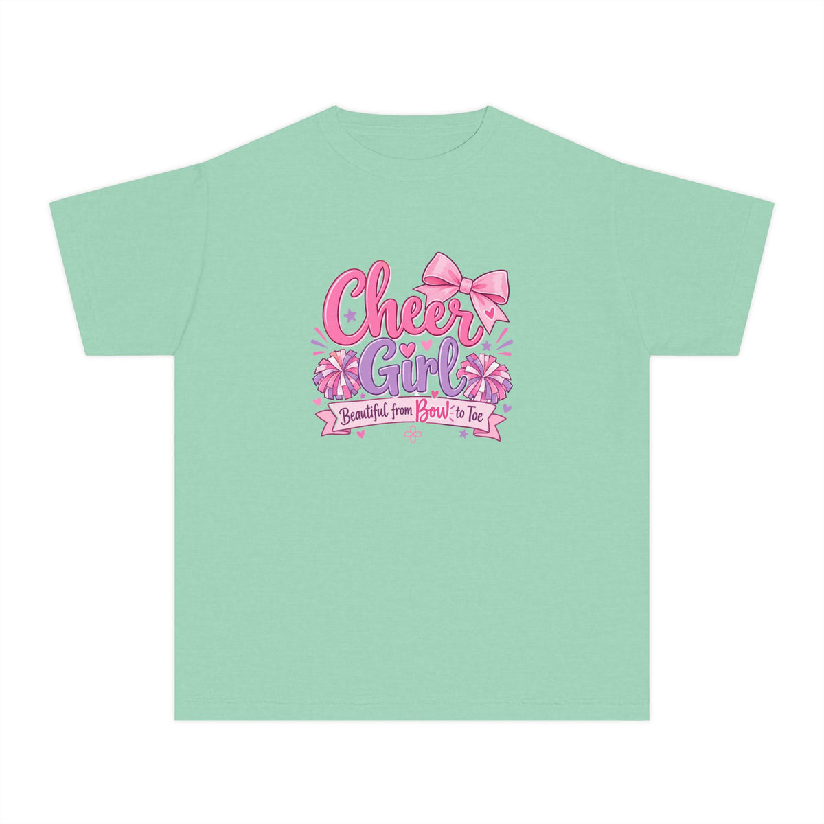 Cheer Girl Youth T-Shirt | Beautiful From Bow to Toe | Girls Cheer Comfort Colors Youth Tee