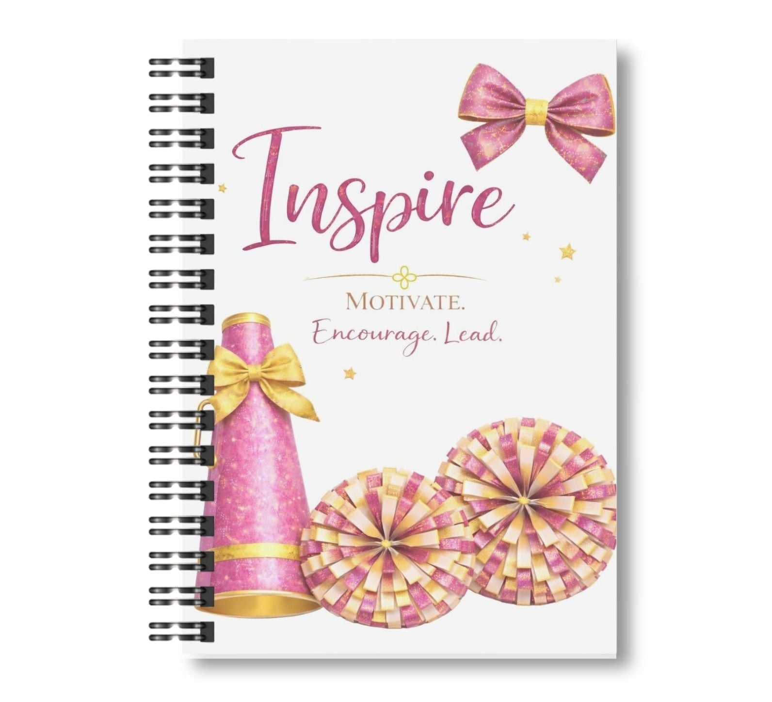 Inspire - Cheerleading Notebook 8.5"x11", Hot Pink and Gold, Wide Ruled Blank Notebook, Spiral Bound