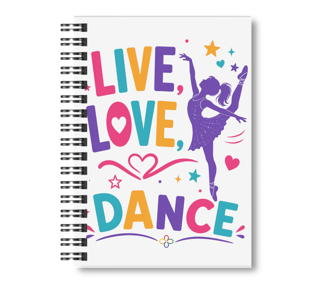 Dance Notebook - 10 CHOICES - 8.5"x11" Wide Ruled Blank Notebook, Spiral Bound