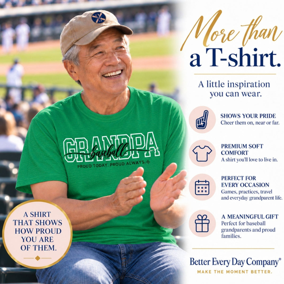 BASEBALL Grandpa Shirt - Proud Today. Proud Always. | Choose Your Team Shirt Color | Comfort Colors Tee