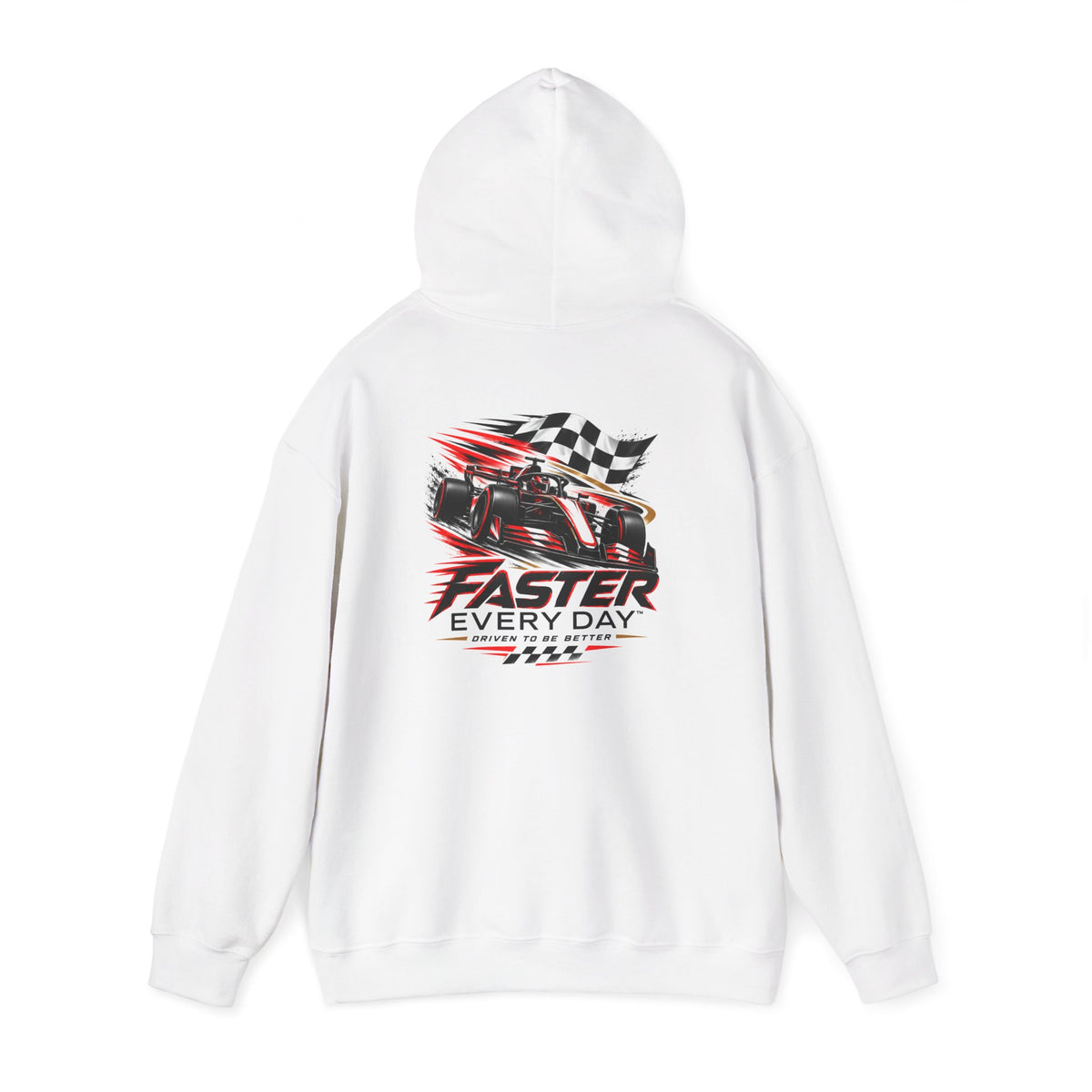 Faster Every Day Formula Race Car Hoodie | Driven to Be Better | Front Logo and Back Print | Gildan Hoodie