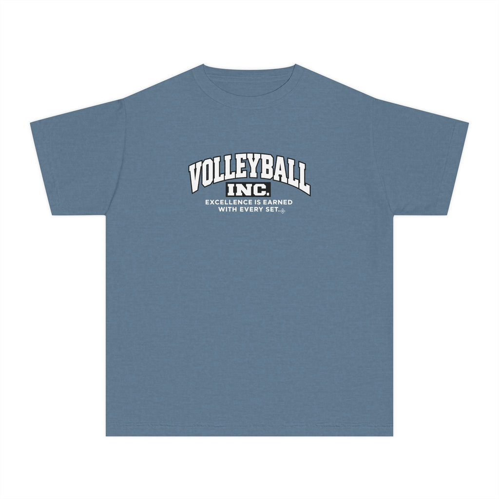 Volleyball Inc. Youth T-Shirt | Excellence Is Earned With Every Set | Girls Volleyball Comfort Colors Youth Tee