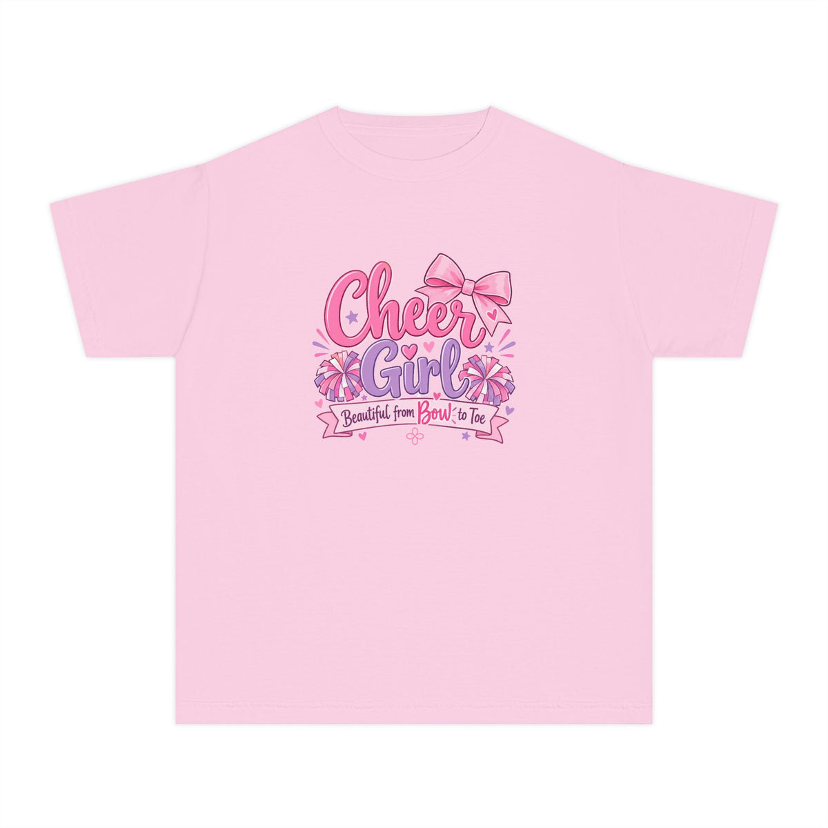 Cheer Girl Youth T-Shirt | Beautiful From Bow to Toe | Girls Cheer Comfort Colors Youth Tee