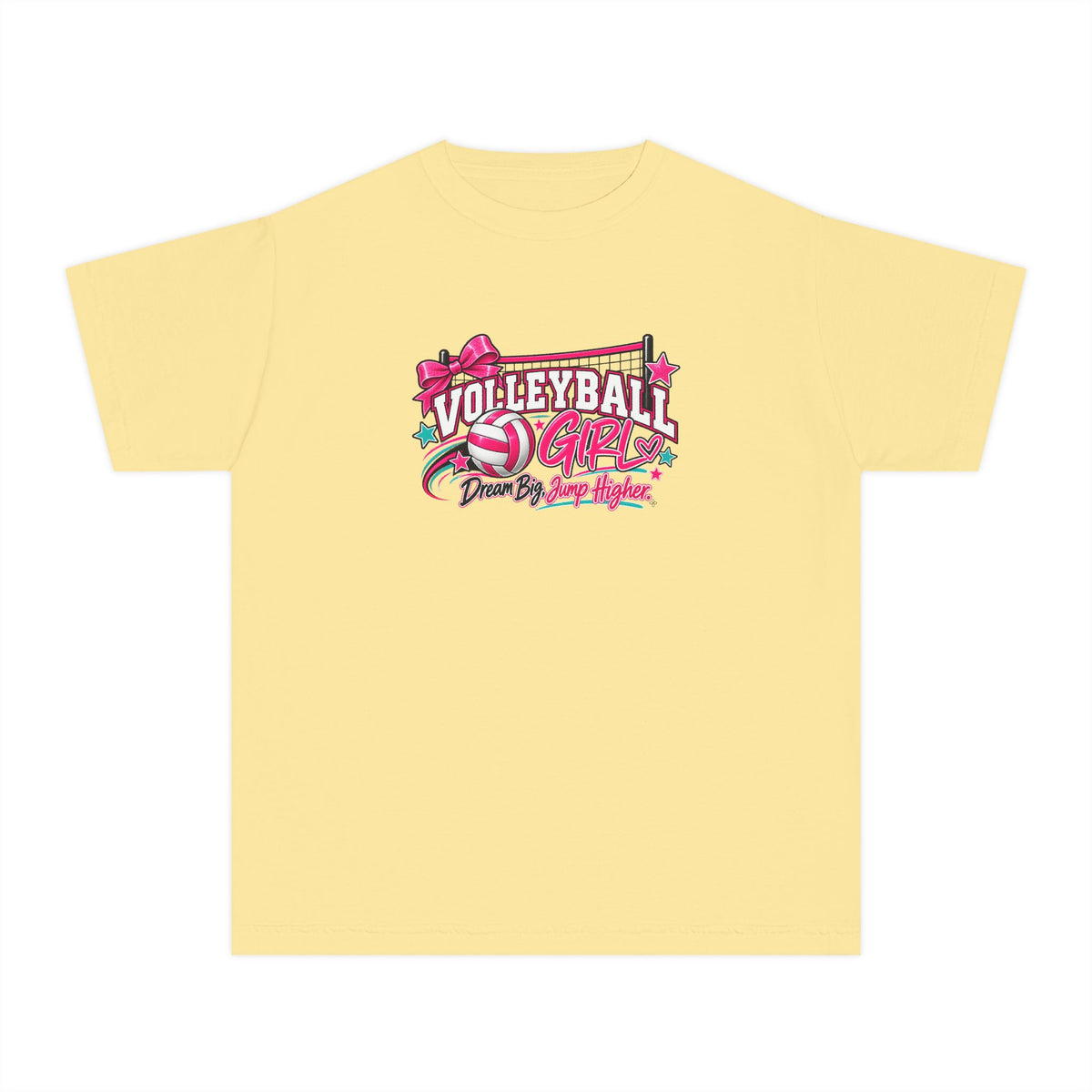 Volleyball Girl Youth T-Shirt | Dream Big, Jump Higher | Girls Volleyball Comfort Colors Youth Tee
