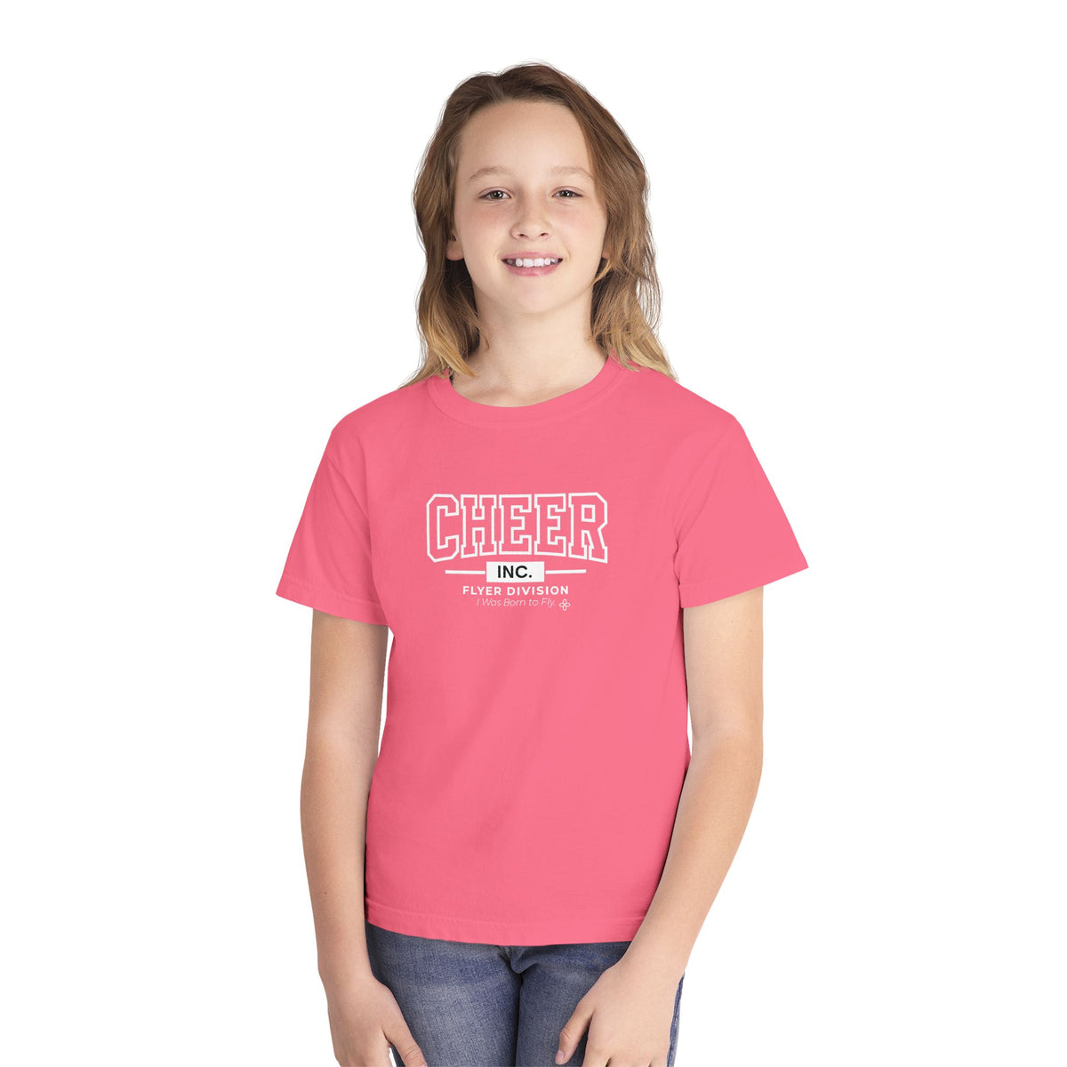 Cheer Inc. Flyer Division Youth T-Shirt | I Was Born to Fly | Girls Cheer Comfort Colors Youth Tee