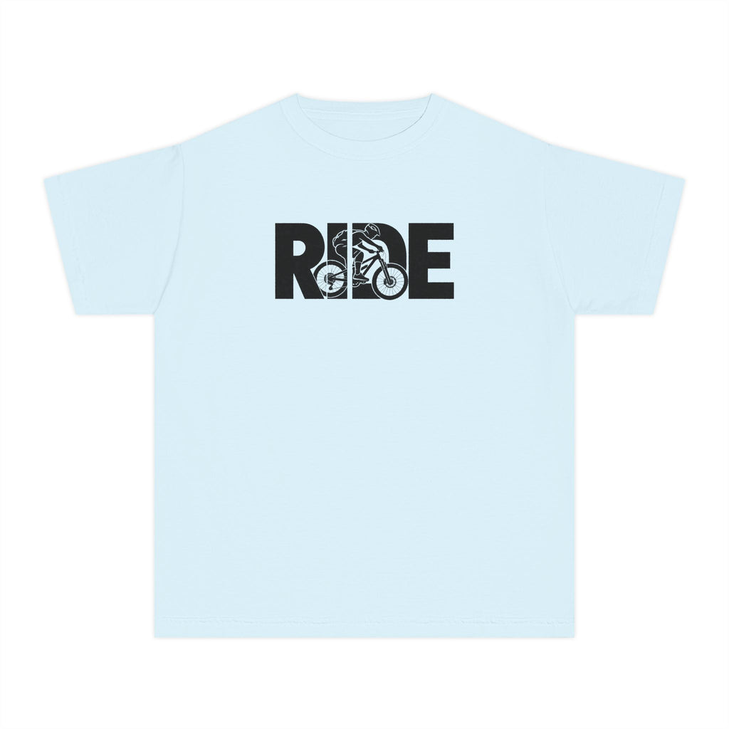 RIDE Mountain Bike Youth T-Shirt | Mountain Biker Graphic | Kids Comfort Colors Youth Tee