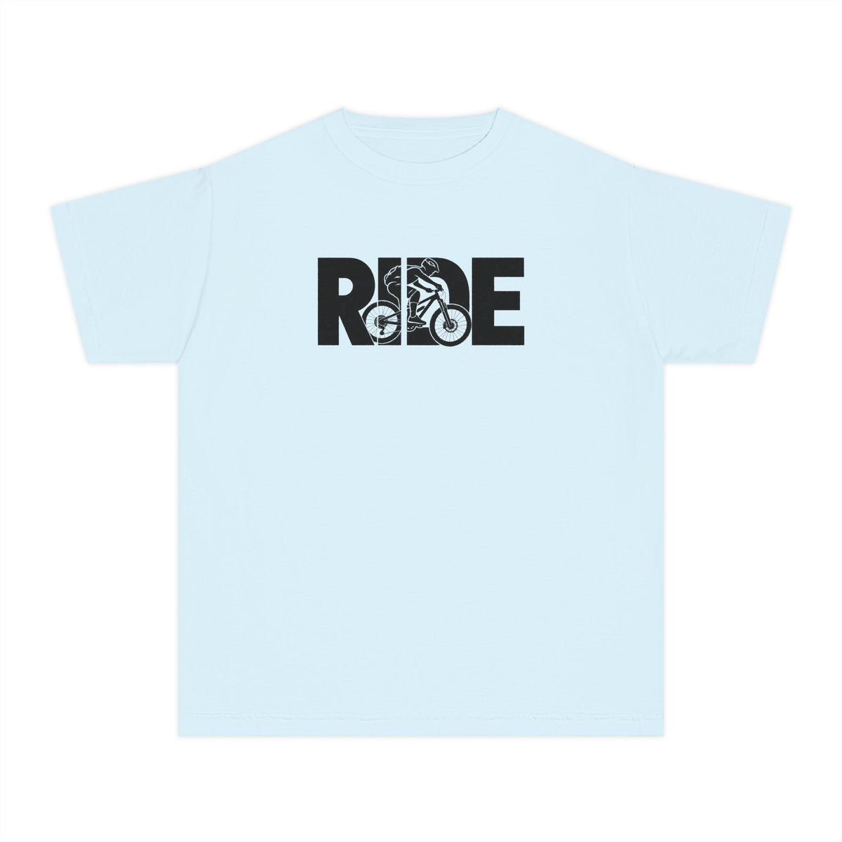 RIDE Mountain Bike Youth T-Shirt | Mountain Biker Graphic | Kids Comfort Colors Youth Tee