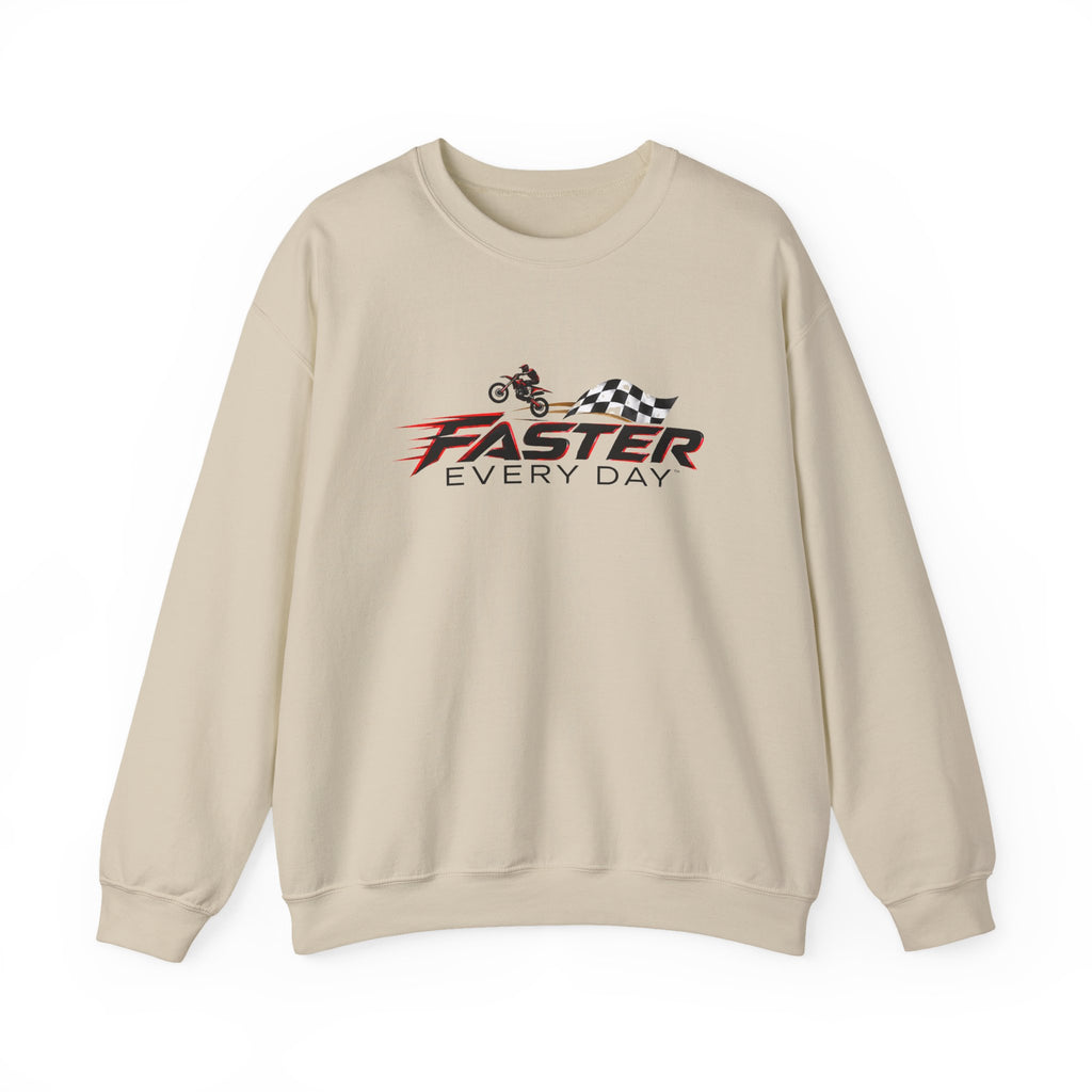 Faster Every Day Dirt Bike Checkered Flag Logo Sweatshirt | Motocross Gift | Gildan Crewneck Sweatshirt
