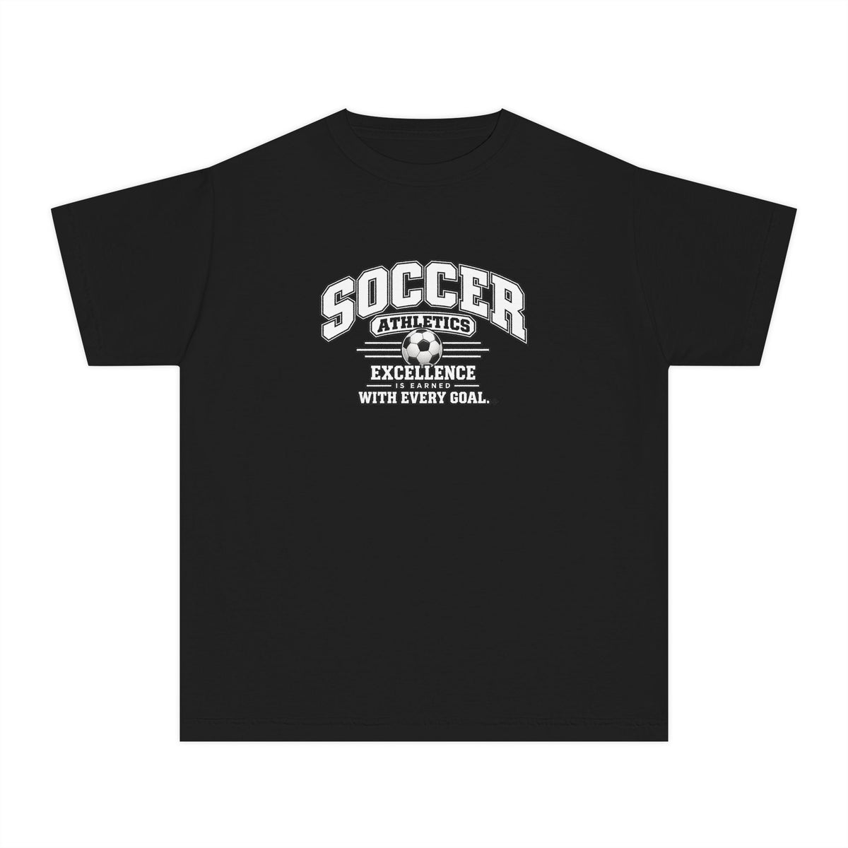 Soccer Athletics Youth T-Shirt | Excellence Is Earned With Every Goal | Kids Soccer Comfort Colors Youth Tee