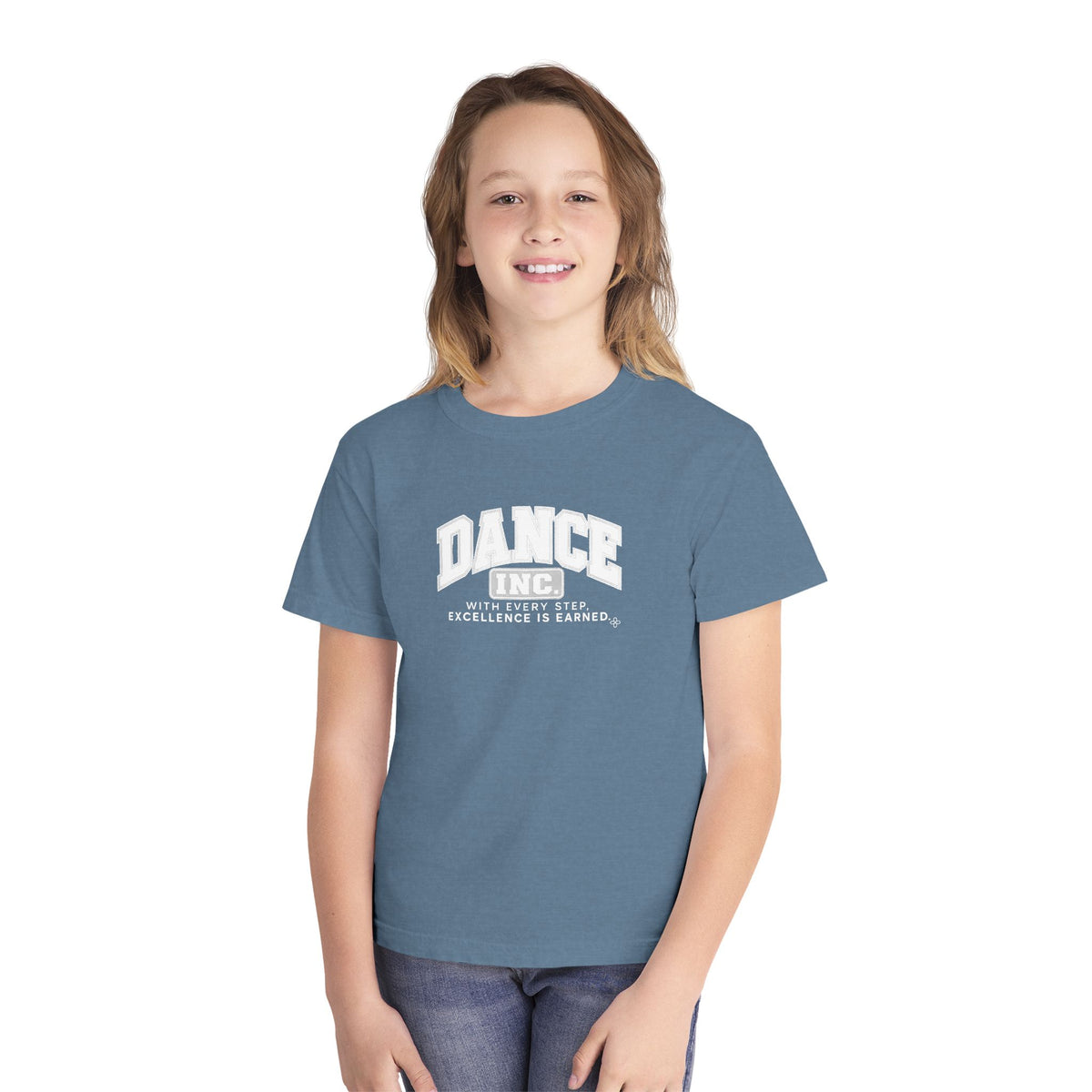 Dance Inc. Youth T-Shirt | With Every Step, Excellence Is Earned | Girls Dance Comfort Colors Youth Tee