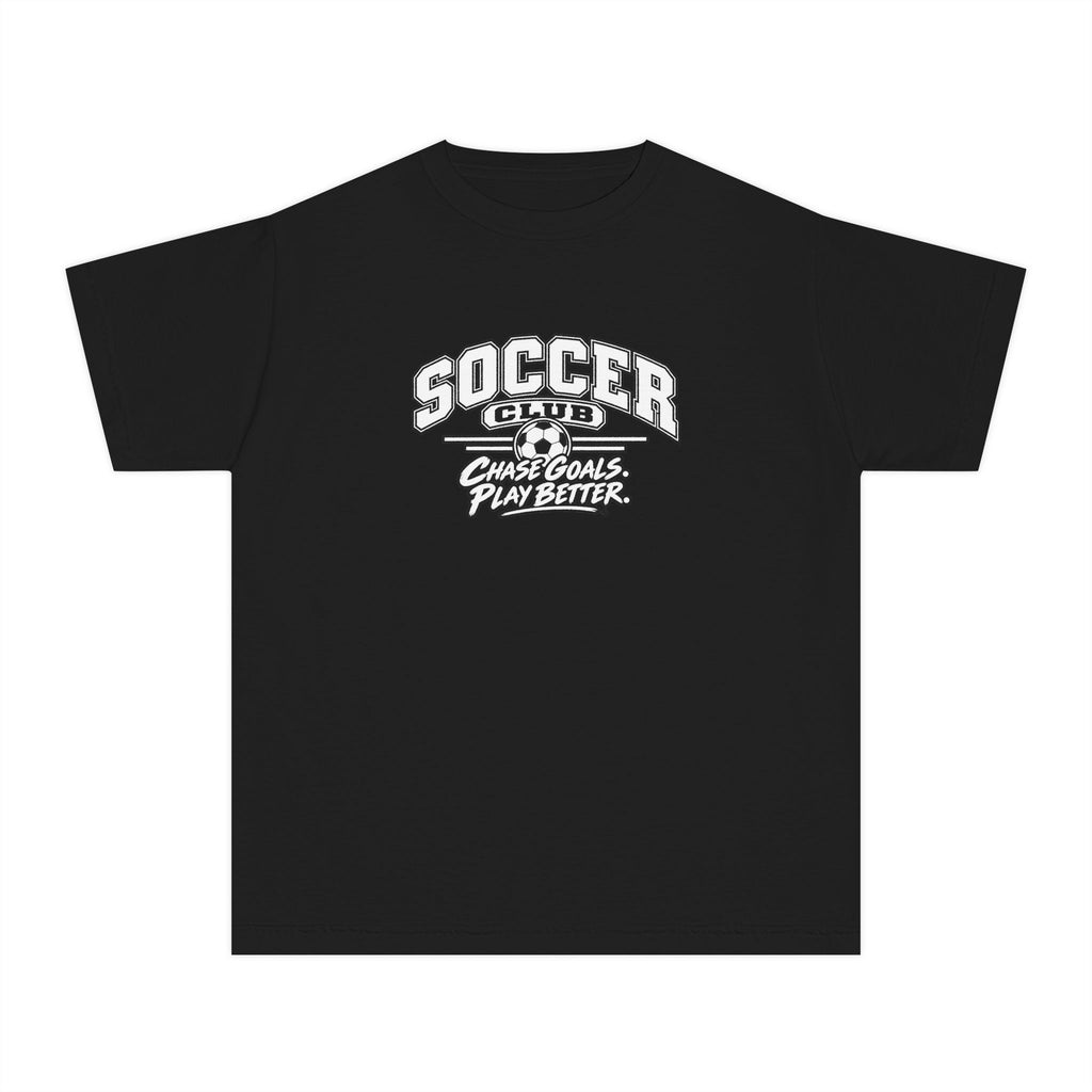 Soccer Club Youth T-Shirt | Chase Goals, Play Better | Kids Soccer Comfort Colors Youth Tee