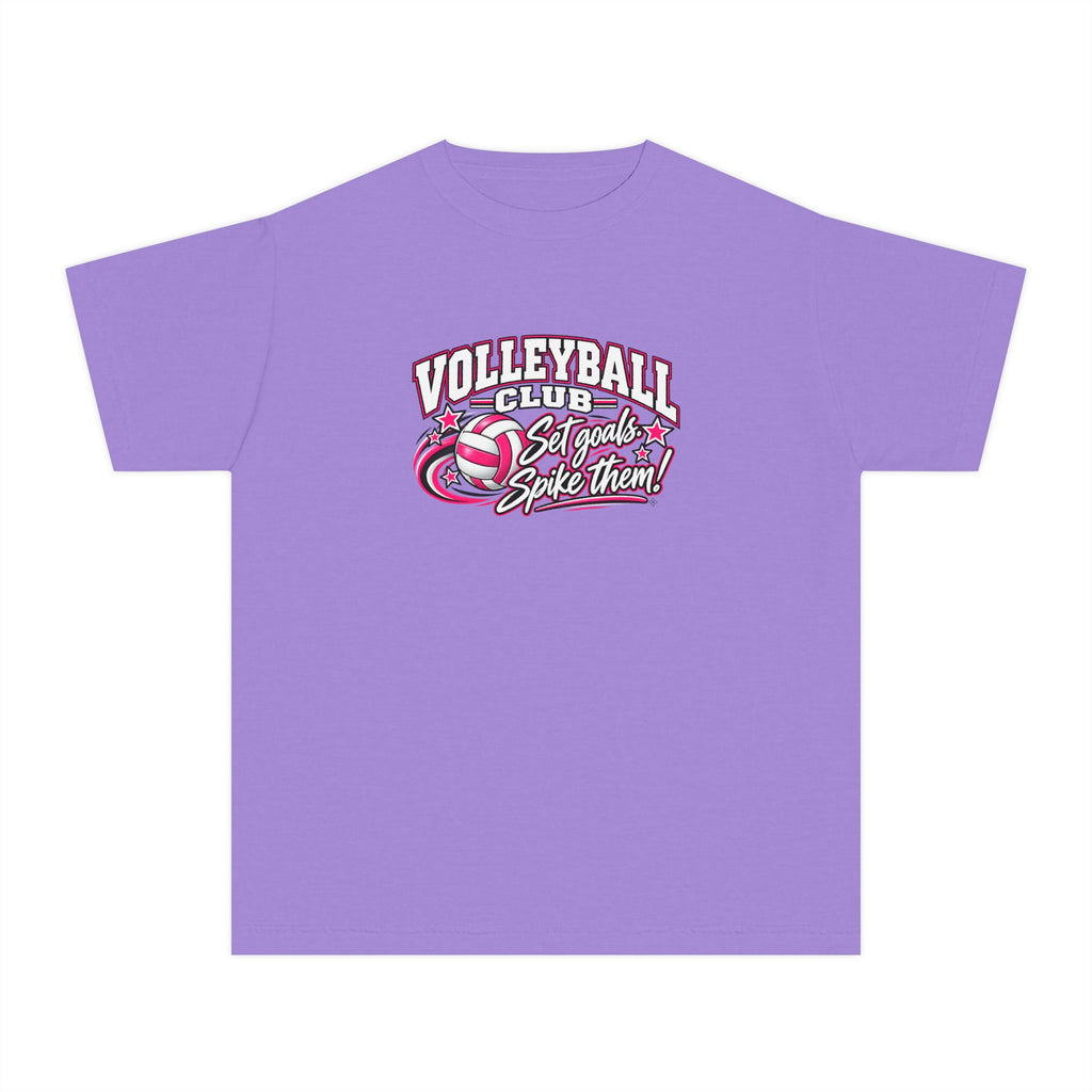 Volleyball Club Youth T-Shirt | Set Goals, Spike Them | Girls Volleyball Comfort Colors Youth Tee