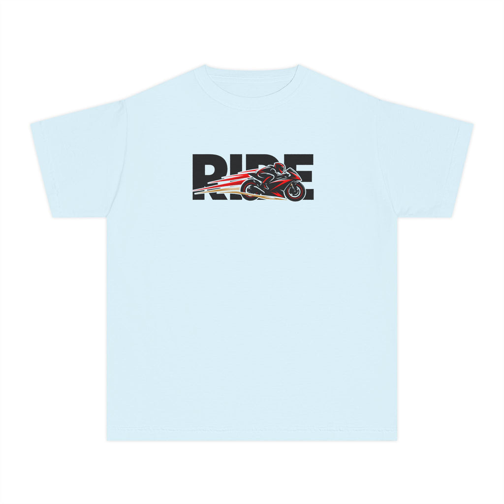 RIDE Sport Bike Youth T-Shirt | Sport Bike Rider Graphic | Kids Comfort Colors Youth Tee