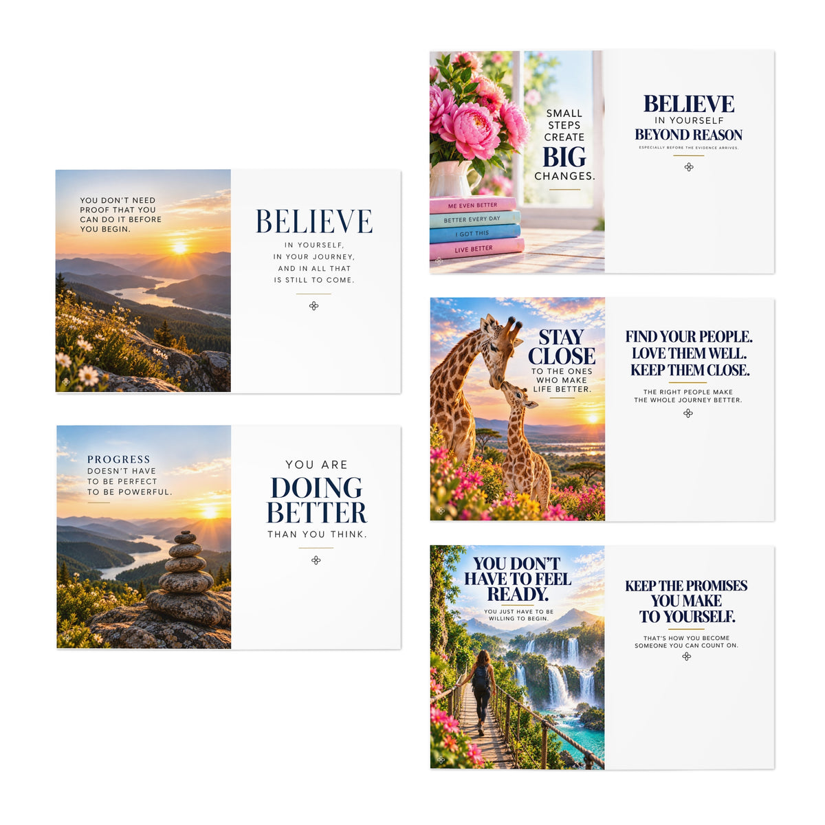 Inspirational & Encouragement Greeting Cards – Set of 5 with Envelopes, Inspirational Art Pack