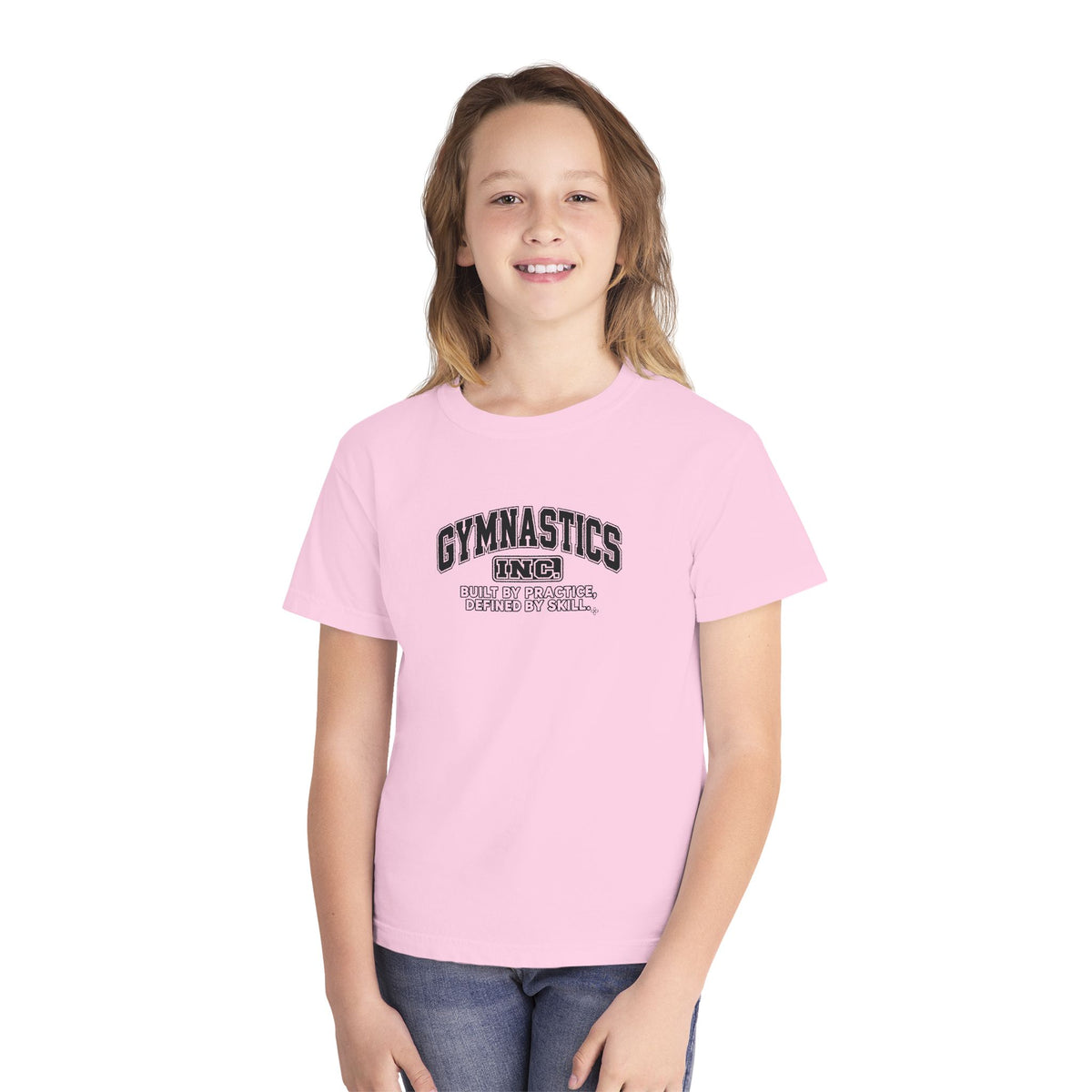Gymnastics Inc. Youth T-Shirt | Built by Practice, Defined by Skill | Girls Gymnastics Comfort Colors Youth Tee