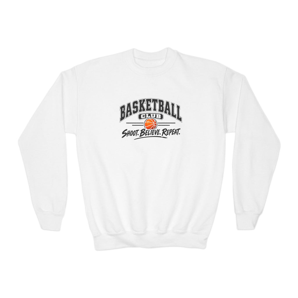 Basketball Club Youth Sweatshirt | Shoot, Believe, Repeat | Kids Basketball Youth Crewneck
