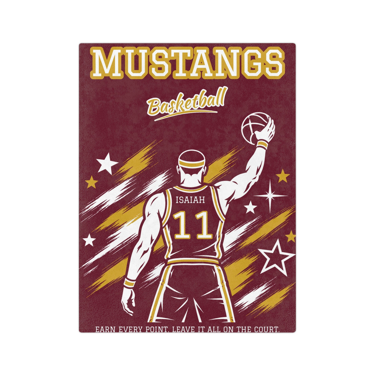 Personalized Basketball Blanket - Player Spotlight Design | Custom Team Name, Number & Player Name | 2 Styles, Your Team Colors | Plush Throw