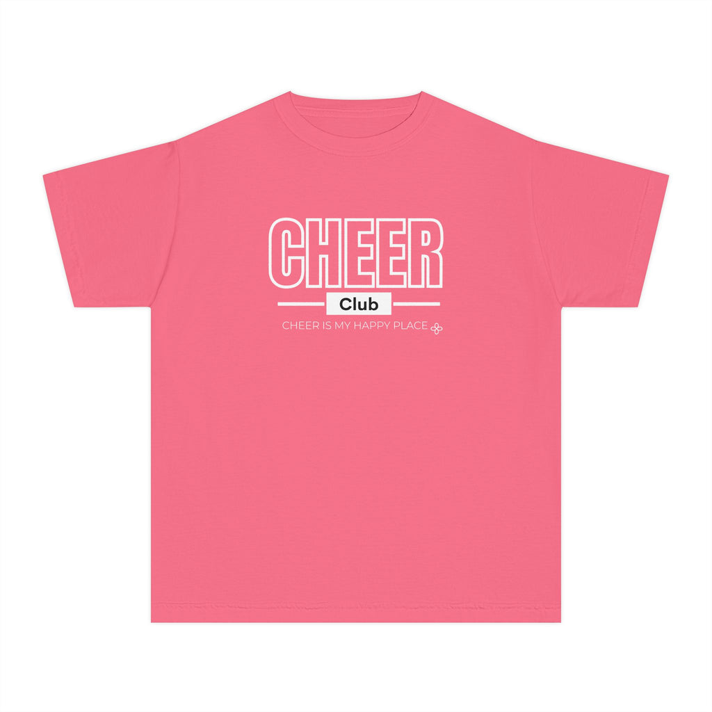Cheer Club Youth T-Shirt | Cheer Is My Happy Place | Girls Cheer Comfort Colors Youth Tee