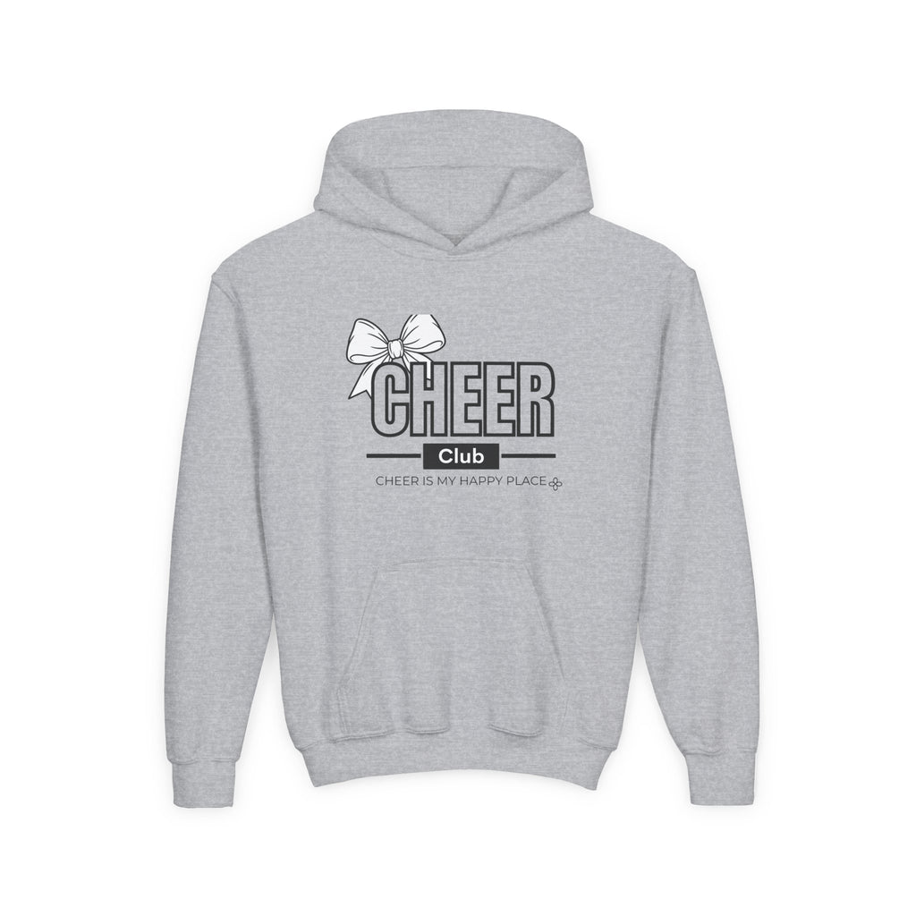 Cheer Club Bow Youth Hoodie | Cheer Bow, Cheer Is My Happy Place | Girls Cheer Youth Hoodie
