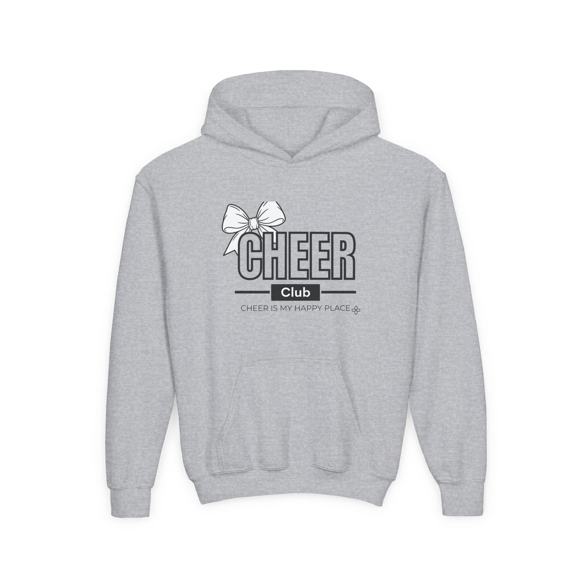 Cheer Club Bow Youth Hoodie | Cheer Bow, Cheer Is My Happy Place | Girls Cheer Youth Hoodie