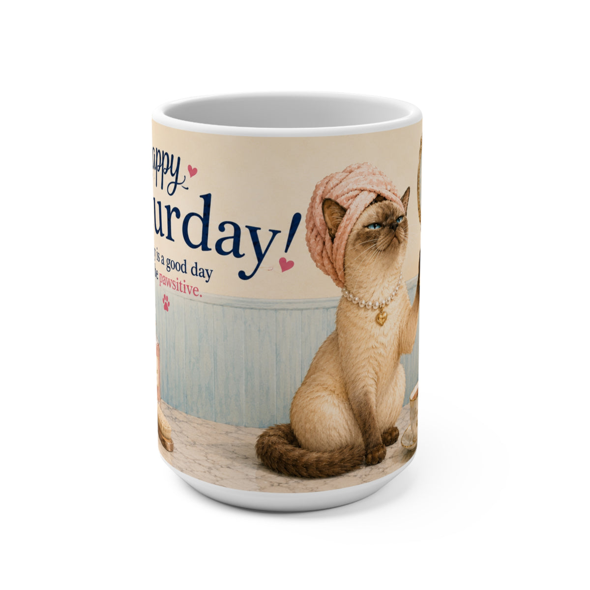Happy Caturday - 15 oz Funny Cat Mug, Coffee Cup