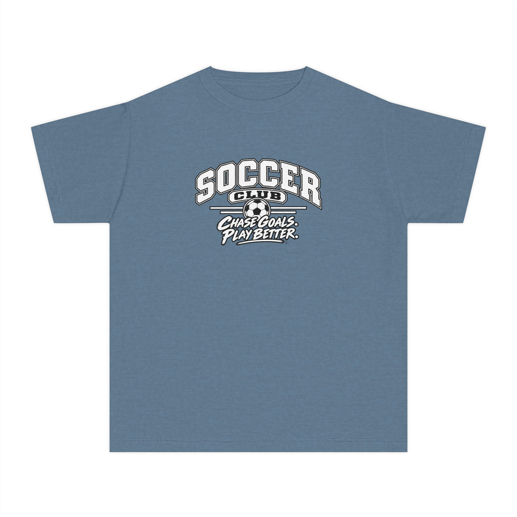 Soccer Club Youth T-Shirt | Chase Goals, Play Better | Kids Soccer Comfort Colors Youth Tee