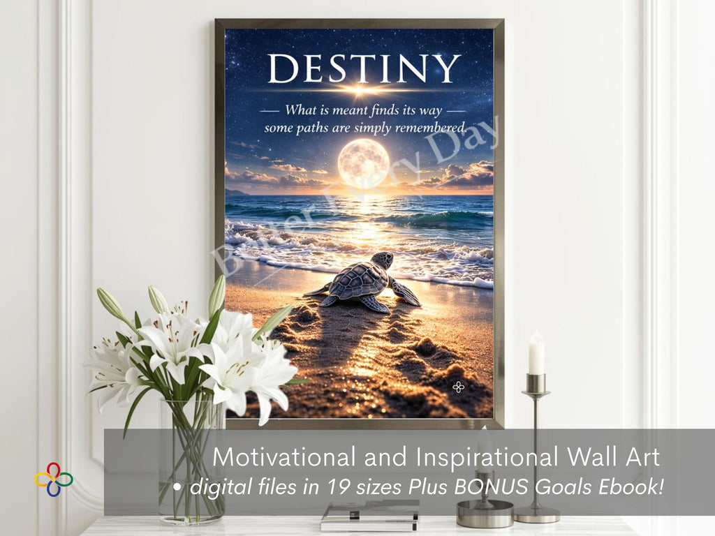 Destiny Inspirational Sea Turtle Beach Print, Quote Poster, Motivational Ocean Wall Art (Digital Download) Wallart