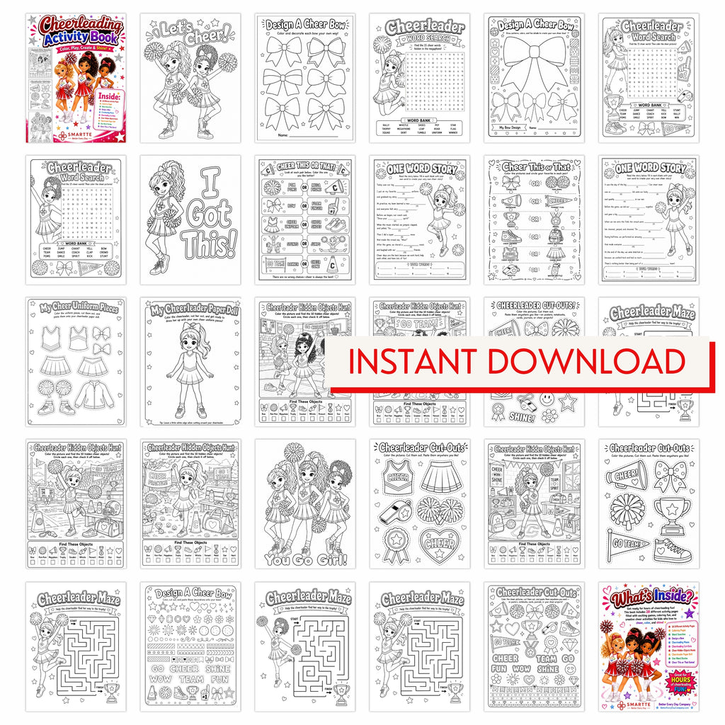 Cheerleading Activity Book Printable | 28 Pages, Games, Coloring (Digital Download)