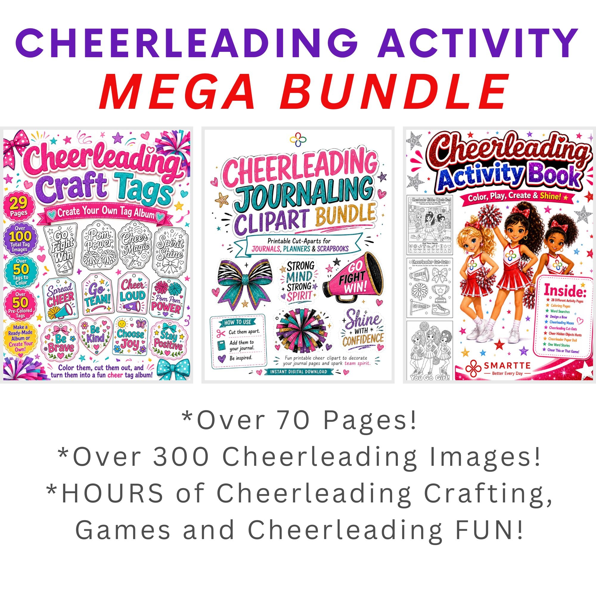 Cheerleading Activity Mega Bundle, Digital Download, Cheer Journaling Clip Art Bundle, Cheerleading Tag Album, Cheerleading Games, Coloring