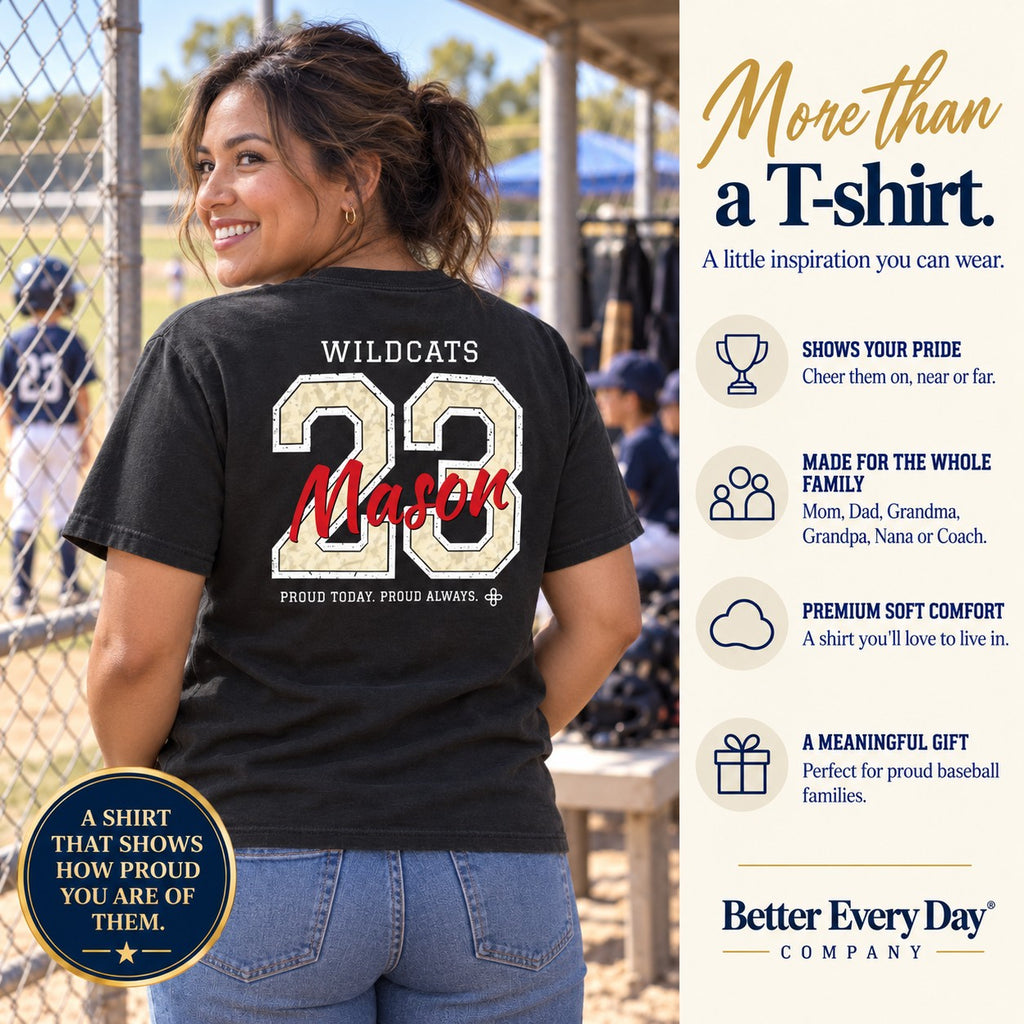 Personalized Baseball family jersey T-shirt - back with team name, number and name