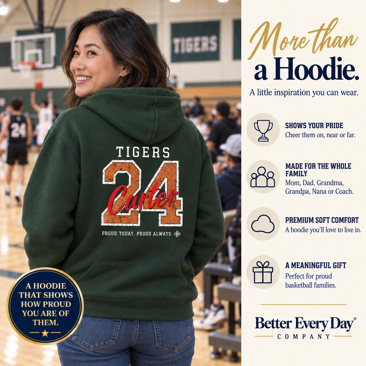 Personalized Basketball family jersey Hoodie - back with team name, number and name