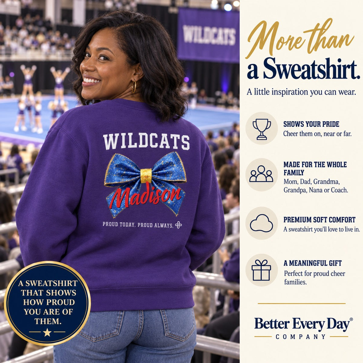 Personalized Cheer family jersey Sweatshirt - back with team name, figure and name