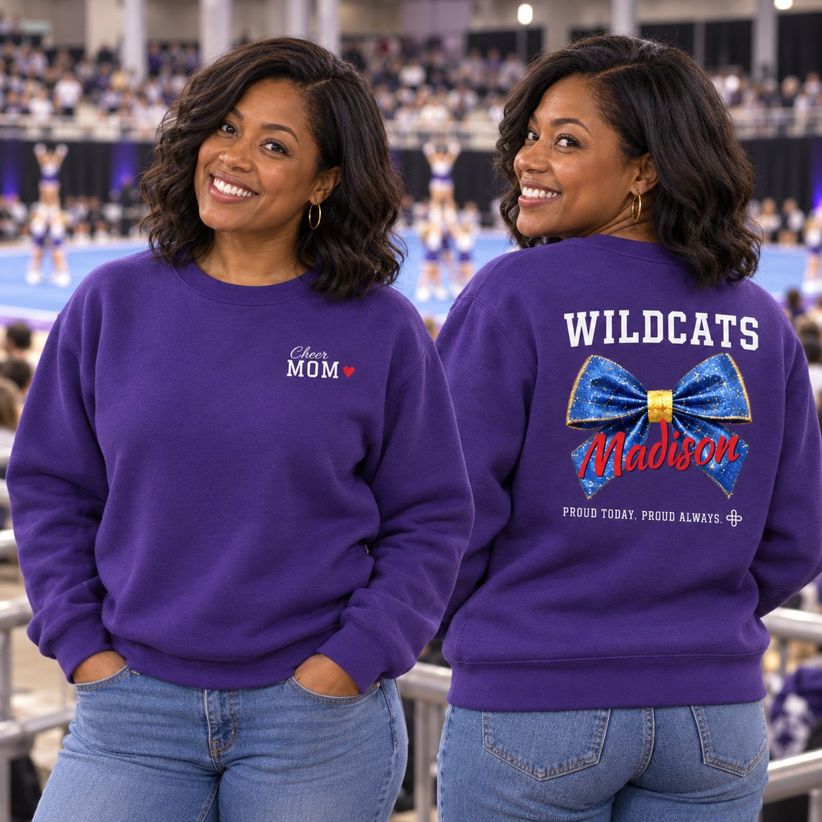 Personalized Cheer family jersey Sweatshirt - front and back