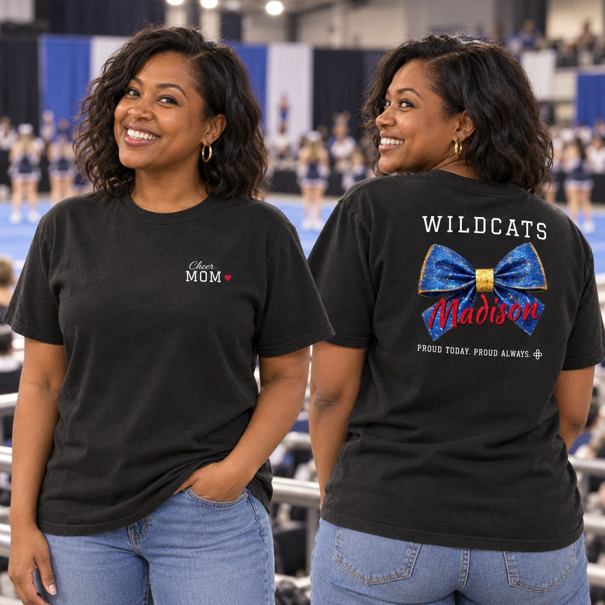 Personalized Cheer family jersey T-shirt - front and back