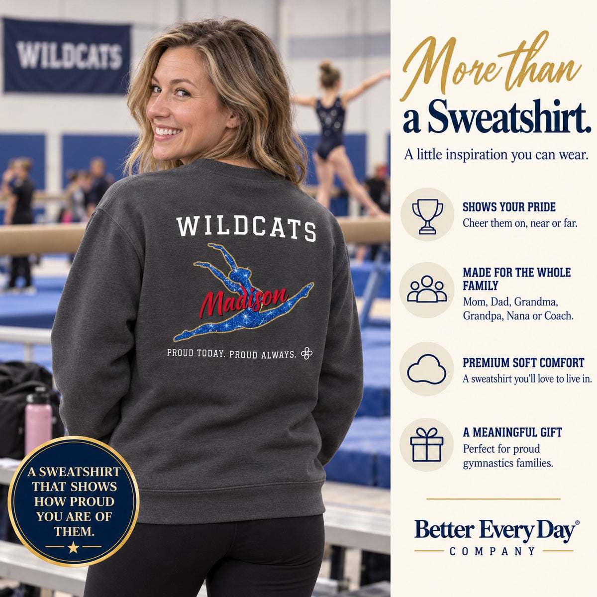 Personalized Gymnastics family jersey Sweatshirt - back with team name, figure and name