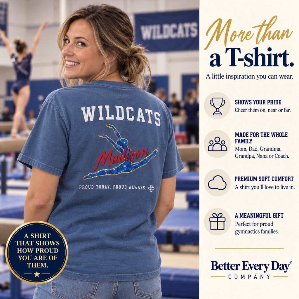 Personalized Gymnastics family jersey T-shirt - back with team name, figure and name
