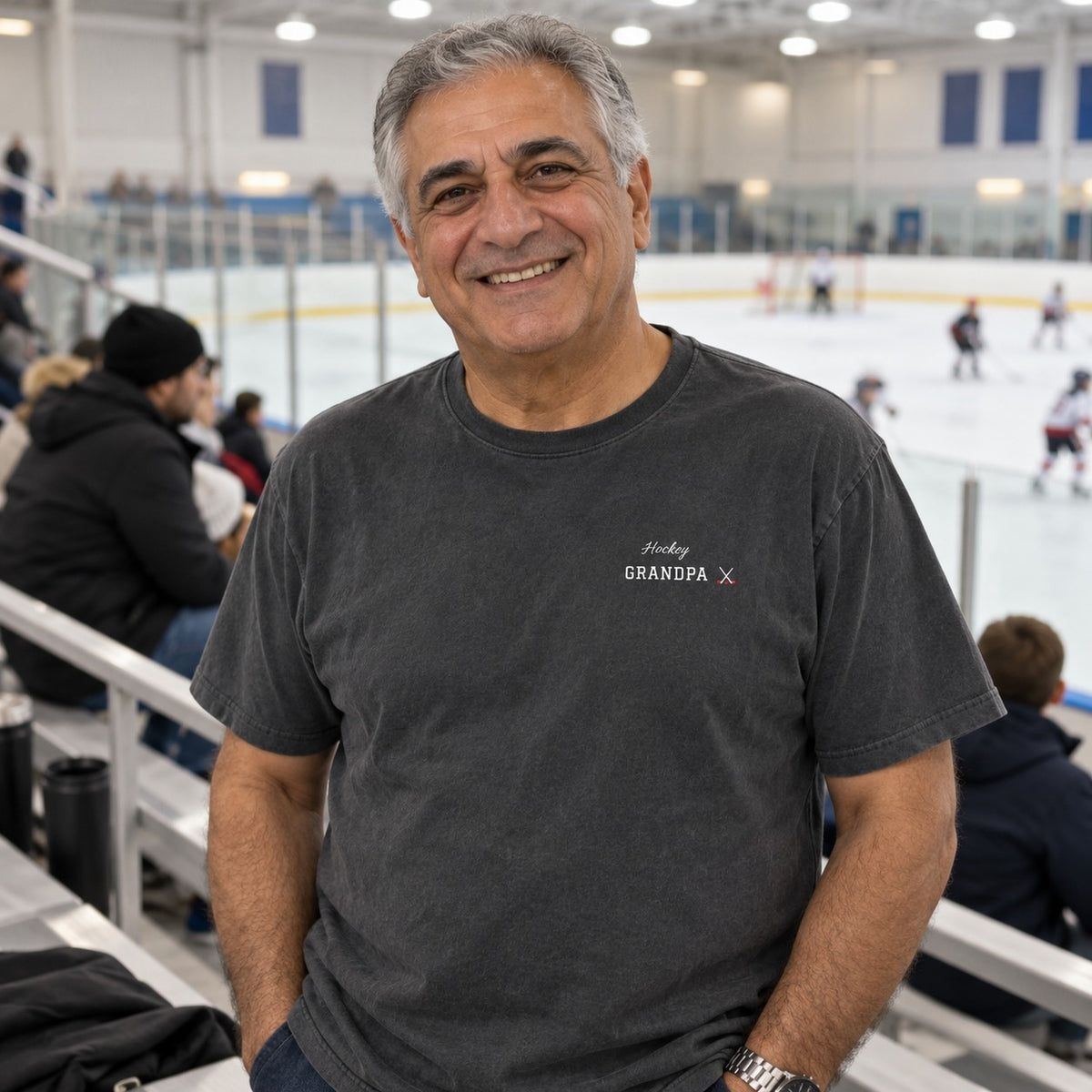 Personalized Hockey family jersey T-shirt - front with custom name and little extra