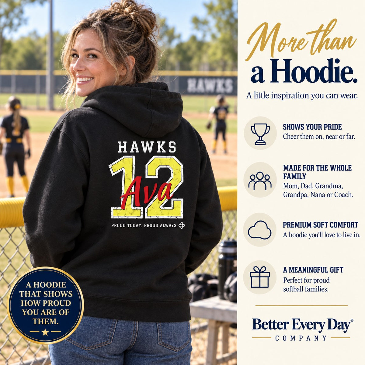 Personalized Softball family jersey Hoodie - back with team name, number and name