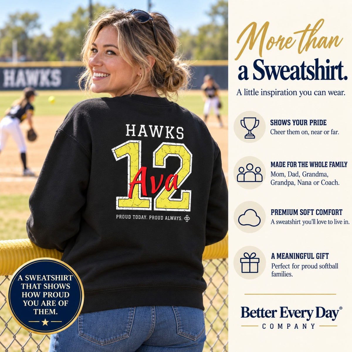 Personalized Softball family jersey Sweatshirt - back with team name, number and name