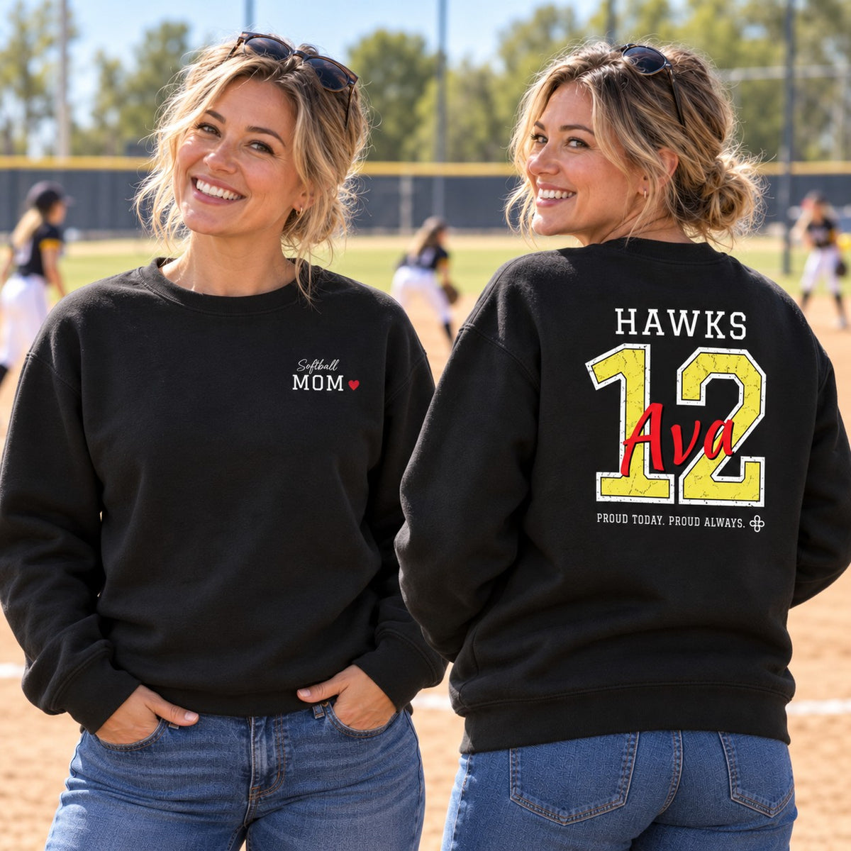 Personalized Softball family jersey Sweatshirt - front and back