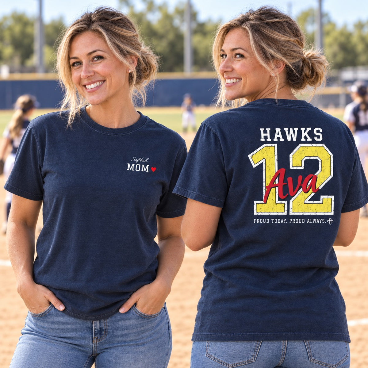 Personalized Softball family jersey T-shirt - front and back
