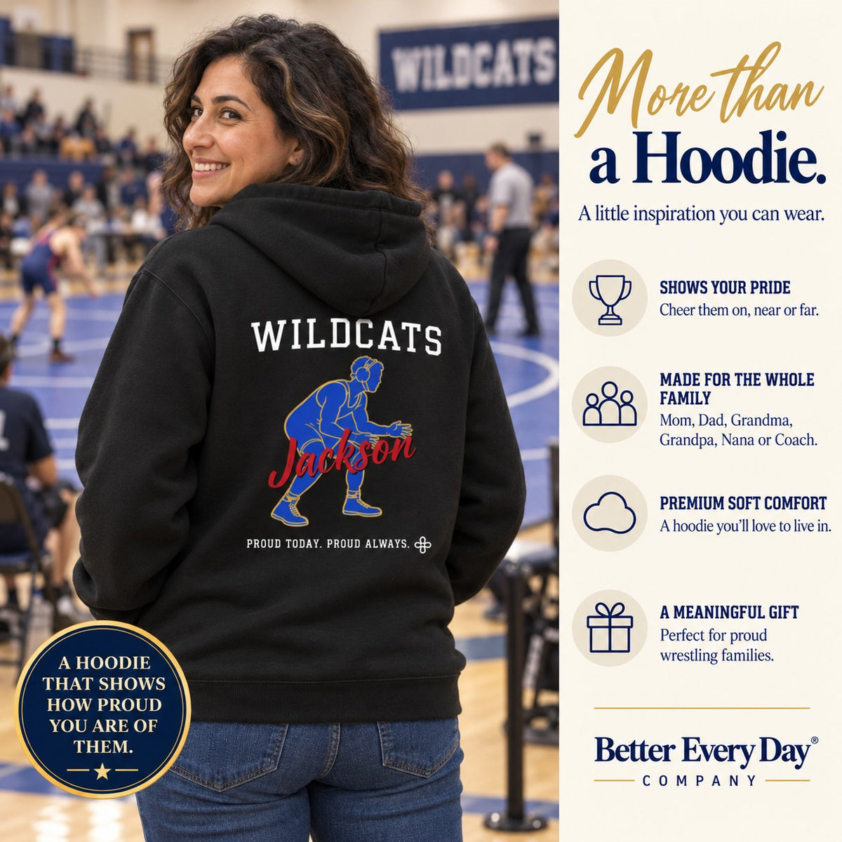 Personalized Wrestling family jersey Hoodie - back with team name, figure and name