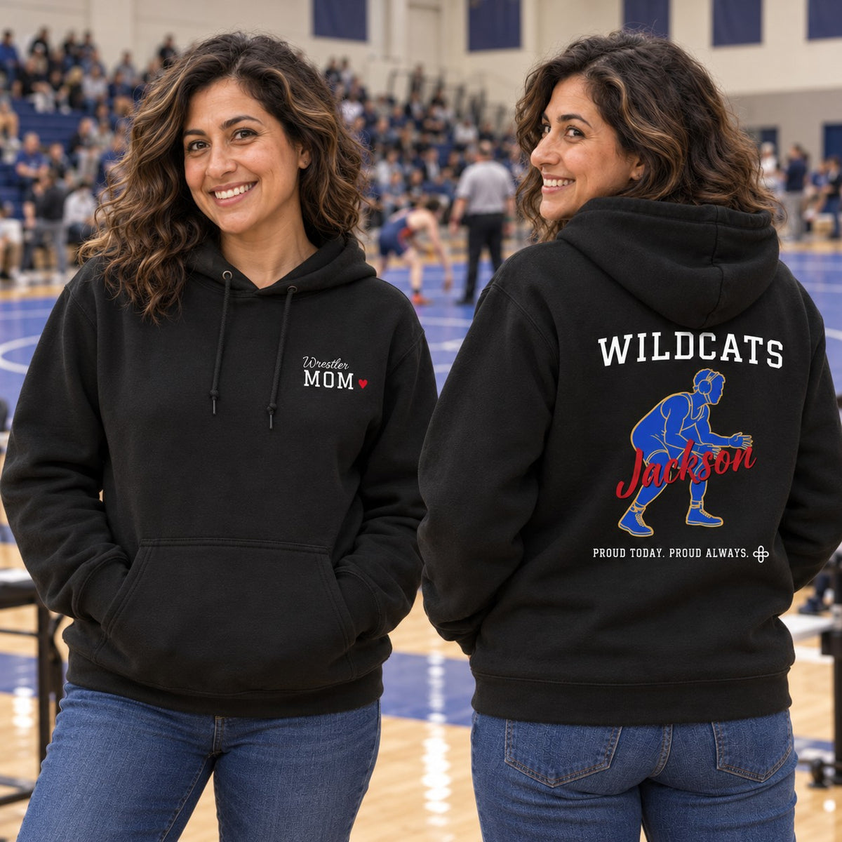 Personalized Wrestling family jersey Hoodie - front and back