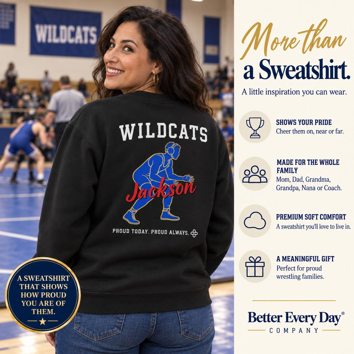 Personalized Wrestling family jersey Sweatshirt - back with team name, figure and name
