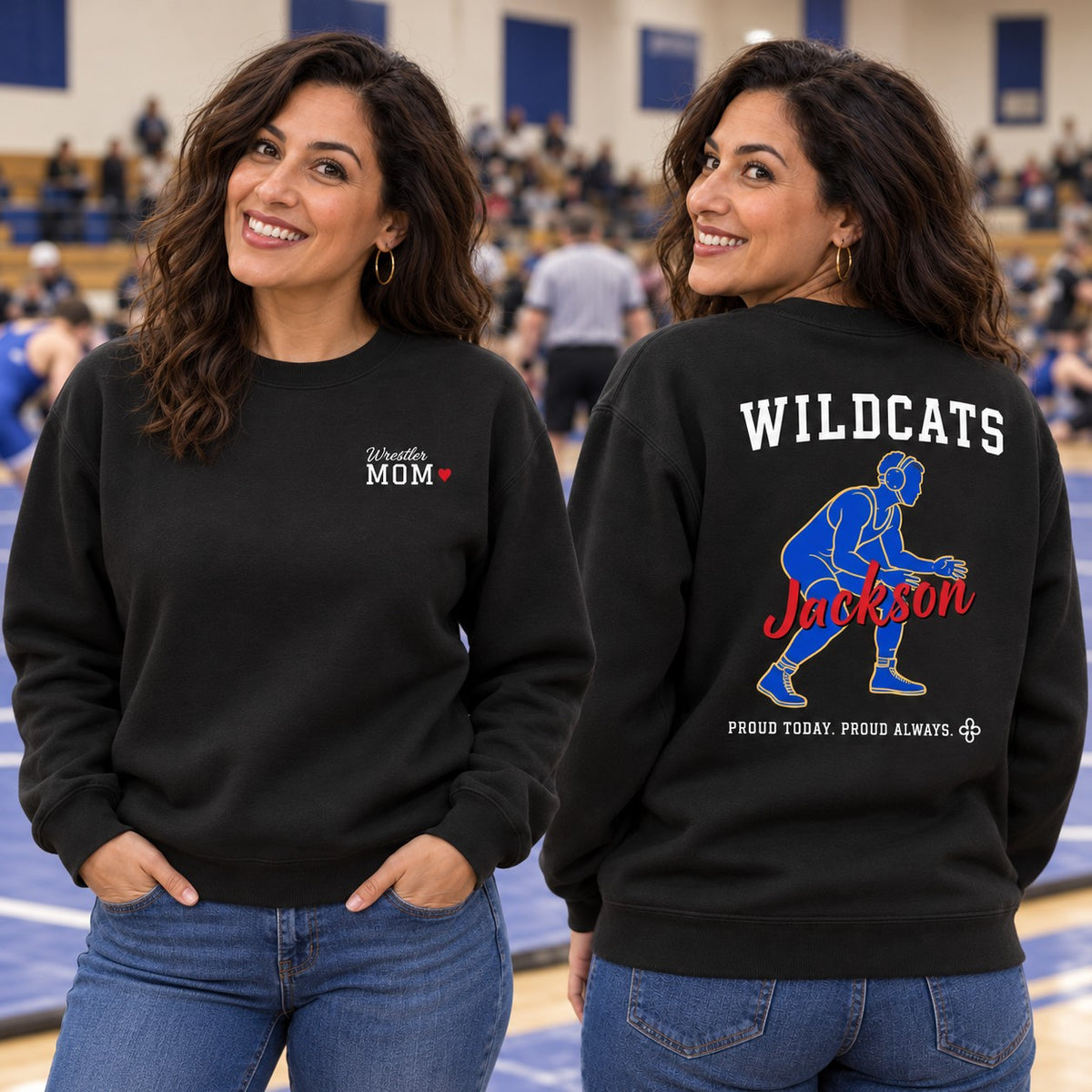 Personalized Wrestling family jersey Sweatshirt - front and back